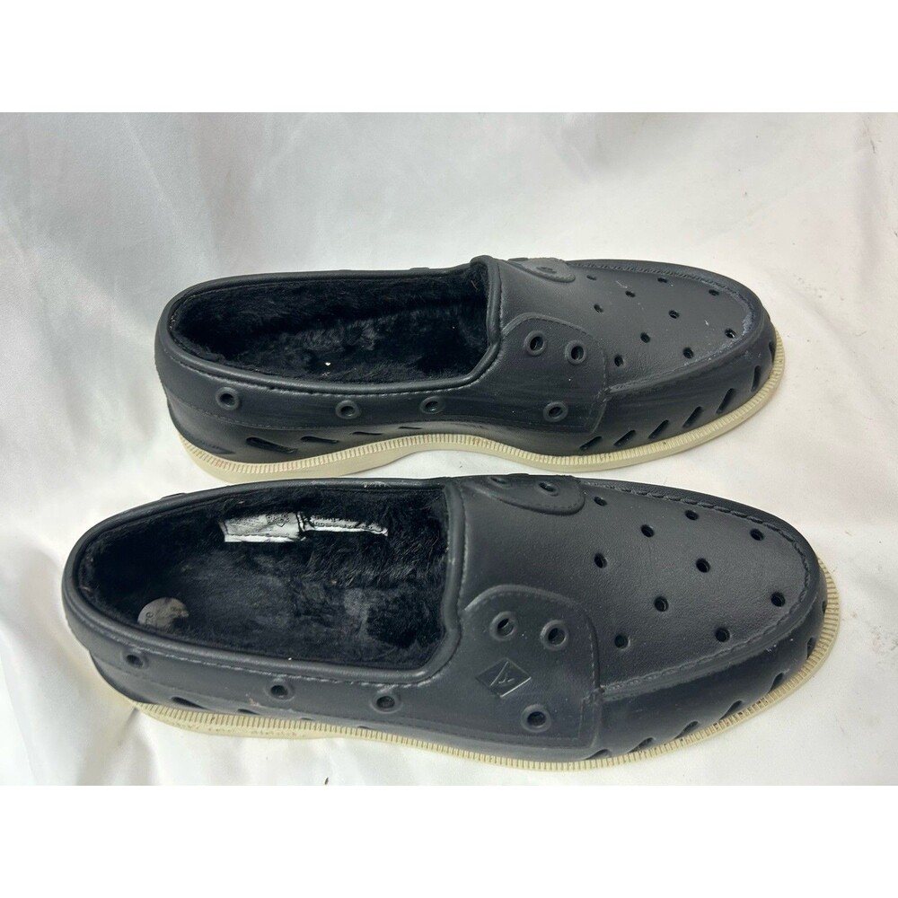Sperry Top-Sider Black EVA Slip-On Clogs Shoes Faux Fur Lined Non-Marking 10